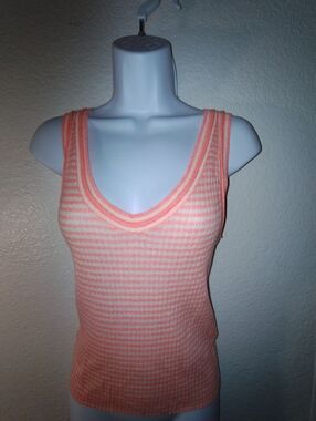 J. Crew Re-Imagend Tank Top Coral  Cream Striped NWT sz Small
